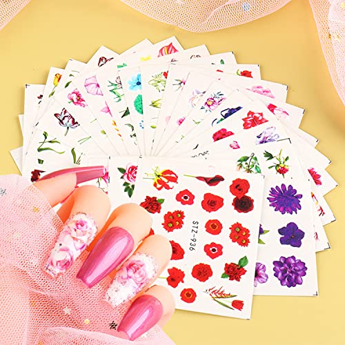 24 Sheets Floral Nail Art Stickers Water Transfer Decals Butterfly Leaf
