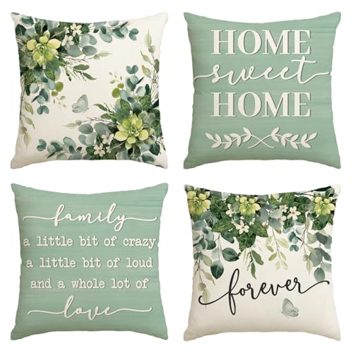 AVOIN colorlife 18x18 Inch Eucalyptus Leaves Throw Pillow Covers Set of 4 Seasonal Fall Decor