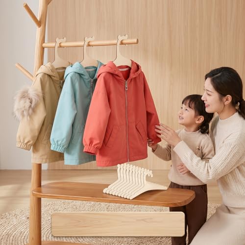 10 Pack Wooden Baby Hangers with Bear Ears - Non-Slip Toddler Clothes Storage