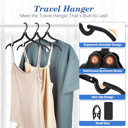 HOUSE DAY Foldable Travel Hangers - 10 Pack, Black Compact Clothes Hangers