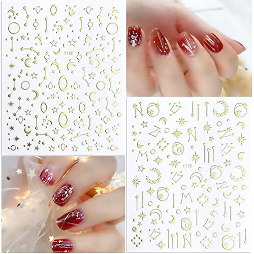 Vezocim Gold Nail Art Stickers - 6 Sheets Starry Sky Moon & Constellation Decals