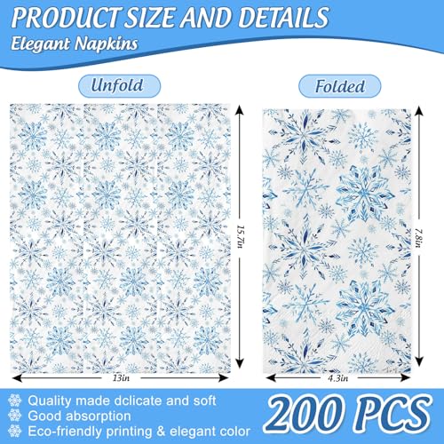 Christmas Snowflake Guest Napkins - Watercolor Blue Disposable Party Towels