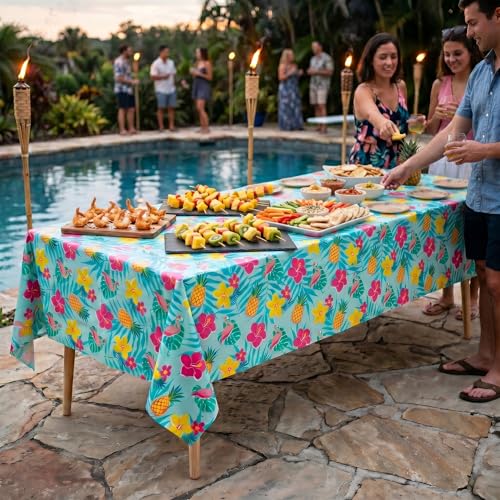 Summer Disposable Waterproof Tablecloth 2 Pack 54 x 108 Inches - Outdoor & Indoor Party Cover