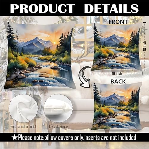 Boho Abstract Mountain Pillow Cover 18x18 - Watercolor Nature Decor