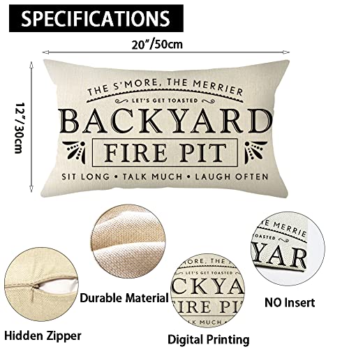 Farmhouse Lumbar Pillow Cover 12x20 Inch Decorative Fire Pit Quote Cushion