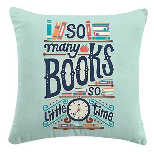 Funny Quotes 'So Many Books So Little Time' Throw Pillow Cover - 18x18 Flannel Cushion for Home Decor