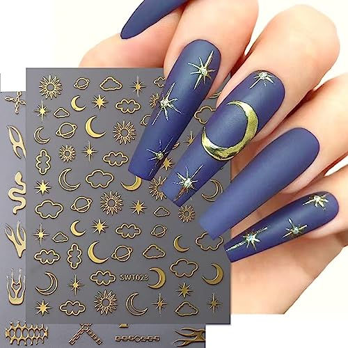 8 Sheets 3D Self-Adhesive Nail Art Stickers Holographic Moon Sun Decals