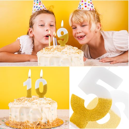 Hongplus White Gold Glitter Number 10 Birthday Candles Cake Topper