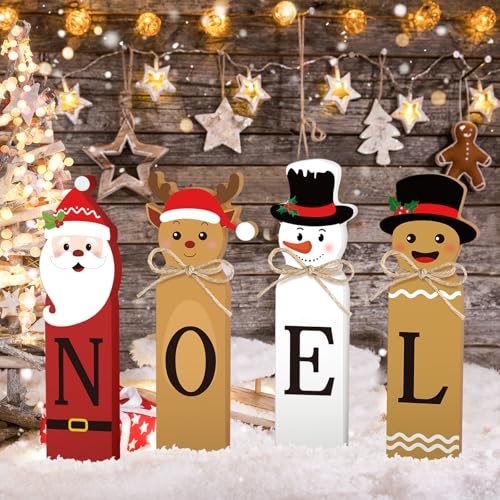 Christmas Noel Wooden Block Sign Xmas Tiered Tray Decor Santa Snowman Reindeer - Xmas