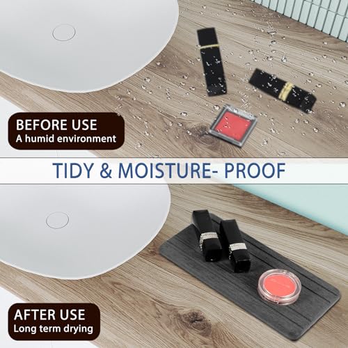 3-Piece Diatomite Stone Sink Tray Set - Dark Gray Stripe, Fast Drying Coasters for Kitchen & Bathroom