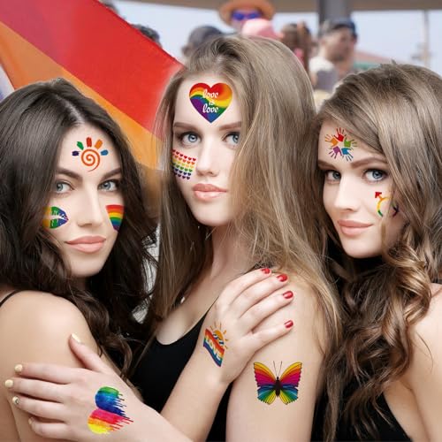 XIYOKA 70 Sheets Pride Temporary Tattoos Rainbow Flag Stickers