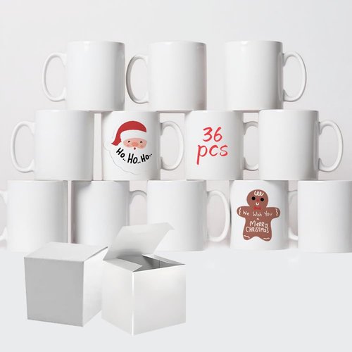 Kocdam 36 Pack Sublimation Mugs,11 OZ White Coffee Mugs With White Gift Boxes,Tazas Para,Ceramic Blank Coffee Mugs For Coffee, Tea, Latte, Soup, Milk, Hot Cocoa