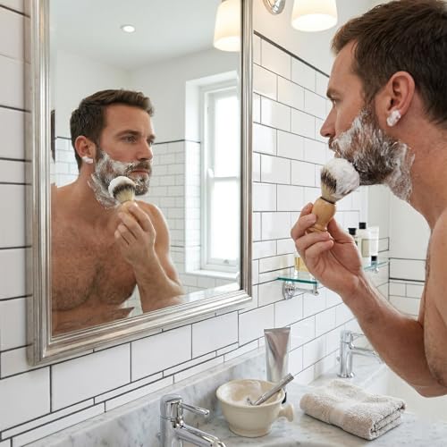 Viliqiou Men's Shaving Brush with Wooden Handle & Soft Synthetic Bristles