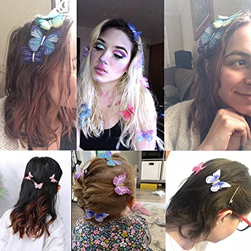 Honbay Colorful Chiffon Butterfly Hair Clips 6-Piece Organza Fairy Hairpins