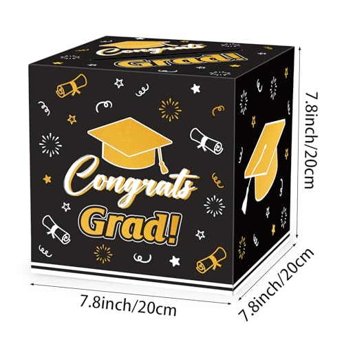 Lemicin Graduation Card Box Holder 2026 - Black & Gold Congrats Grad Party Decoration