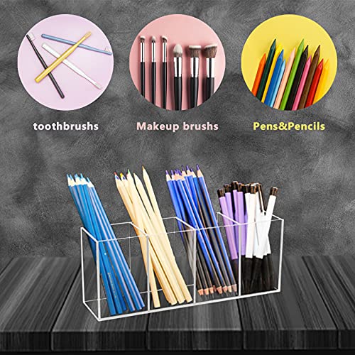 Clear Acrylic Pen Holder with 4 Compartments - Makeup Brush Organizer
