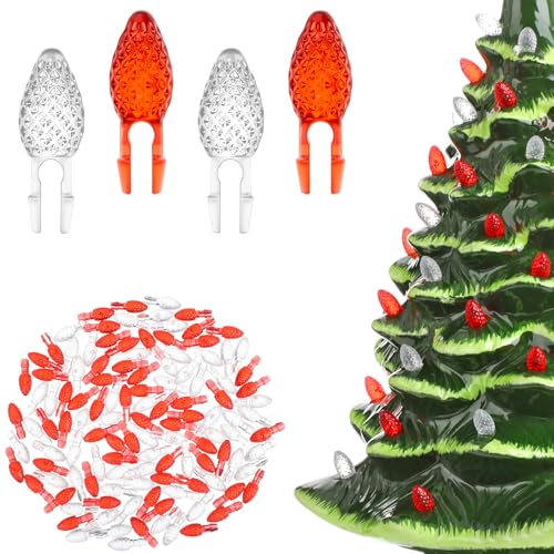 120 Pcs Ceramic Christmas Tree Replacement Lights - White & Red Small Bulbs