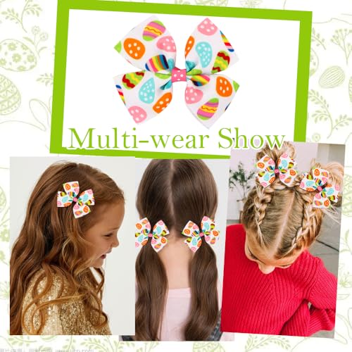 Ahoney Easter Egg Hair Bow Clips 3.5" Grosgrain Ribbon Bows for Girls