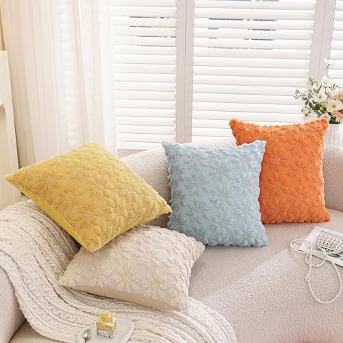 TAOSON White Sunflower Faux Fur Throw Pillow Covers 18x18 Set of 2