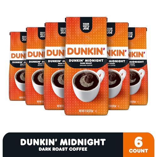 Dunkin' Midnight Ground Coffee, Dark Roast, 11oz (Pack of 6)