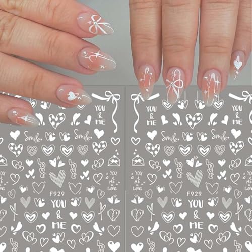 Valentine Nail Art Stickers - 8 Sheets 3D Self-Adhesive Heart Decals