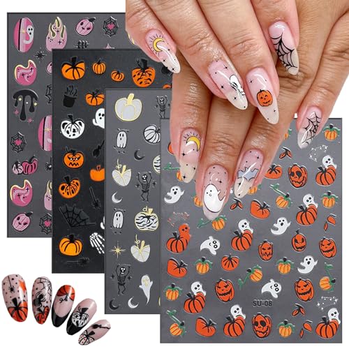 UCCASA 8 Sheets Halloween Nail Stickers 3D Self-Adhesive Decals