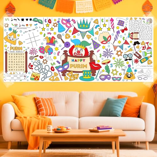 Haooryx Jumbo Purim Coloring Poster - 5-in-1 Activity Center