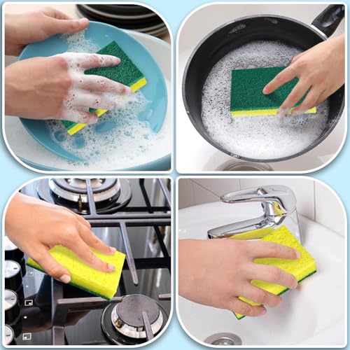 POWOBEST Heavy Duty Scrub Sponges, Dual-Sided Kitchen Sponge - 24 Pack