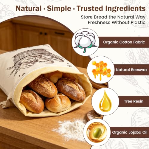 Eveqora Beeswax Bread Bag for Sourdough - Reusable Storage with Label Holder