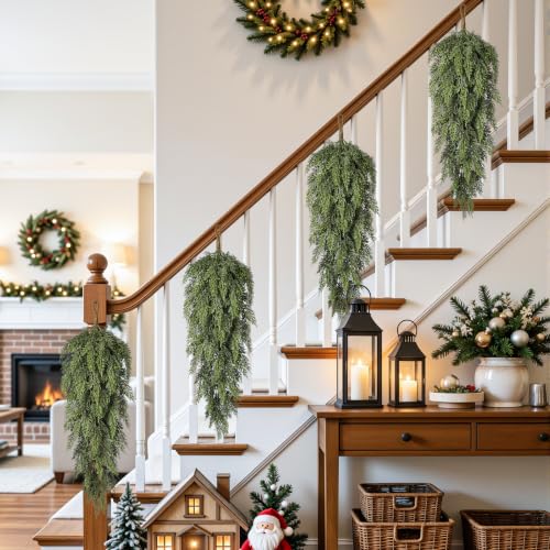 Artificial Christmas Teardrop Swag Set - 45 Leaves, 32 Inch Cedar Greenery Decor - 2 Pack