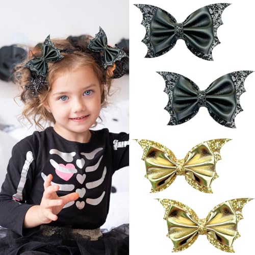 Halloween Bat Wing Hair Bows 4PCS Glitter Hair Clips for Kids Girls