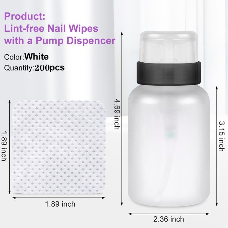 Lint-Free Nail Cotton Pads and Pump Dispenser Bottle Set