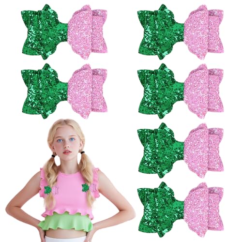 ANBALA 6-Piece Witch Hair Bow Clips - Pink & Green Glitter Hair Accessories