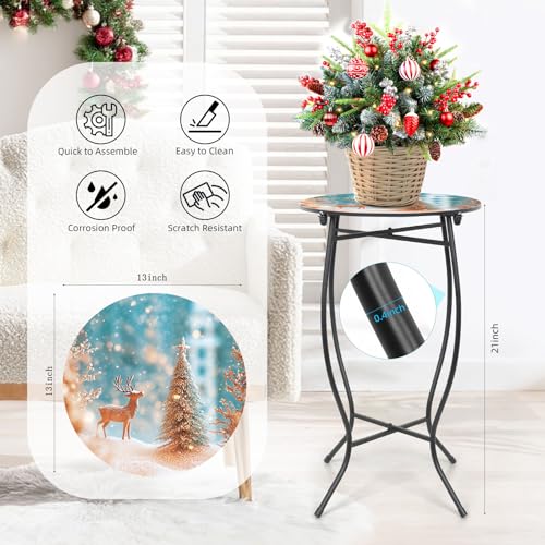 Deer Metal End Table - Christmas Round Coffee & Nightstand, Indoor Outdoor