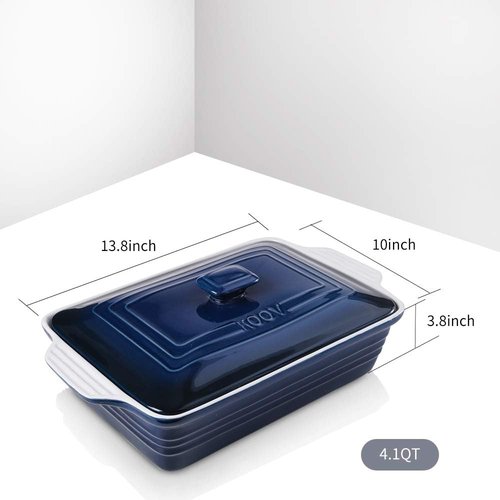 KOOV Ceramic Casserole Dish - Covered Rectangular Lasagna Pan for Cooking | 9 x 13 Inches, Gradient Blue