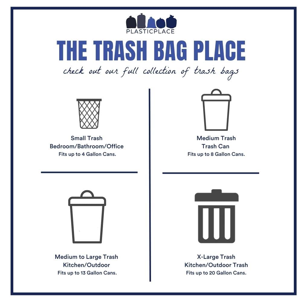 Plasticplace 12-16 Gallon Trash Bags, Clear High Density Garbage Bags Liners, 24" x 33" (1000 Count), Leak-Proof, Durable Offices, Schools, Cleaning Services Trashbags Heavy Duty Can Liner, 8 Microns