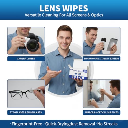 Lens Cleaning Wipes - 220 Count Individually Wrapped for Glasses & Lenses