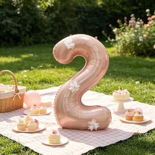 40 Inch Blush Pink Floral Number 3 Balloon - Giant Birthday Decor