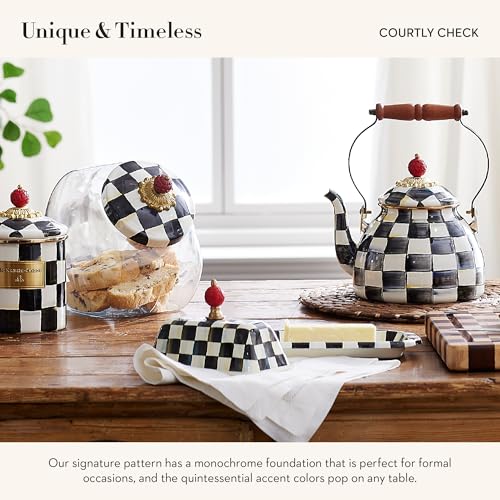 Enamel Butter Box with Lid - Black and White Courtly Check