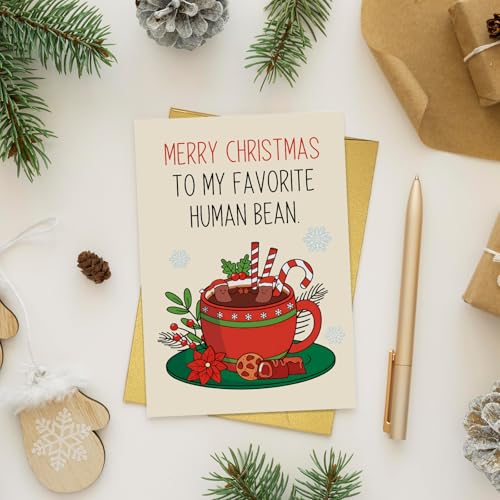 Funny Romantic Christmas Card for Boyfriend Girlfriend - Bean Xmas Card