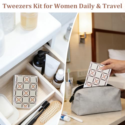 COSHAYSOO Aesthetic Precision Tweezers Set with Plaid Leather Case