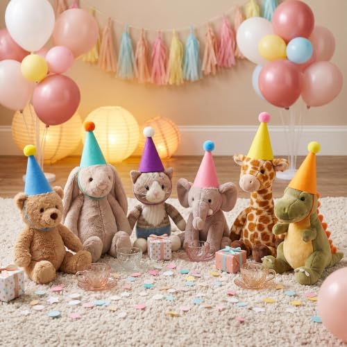 6 Mini Colorful Felt Party Hats for Pets & Dolls - Adjustable