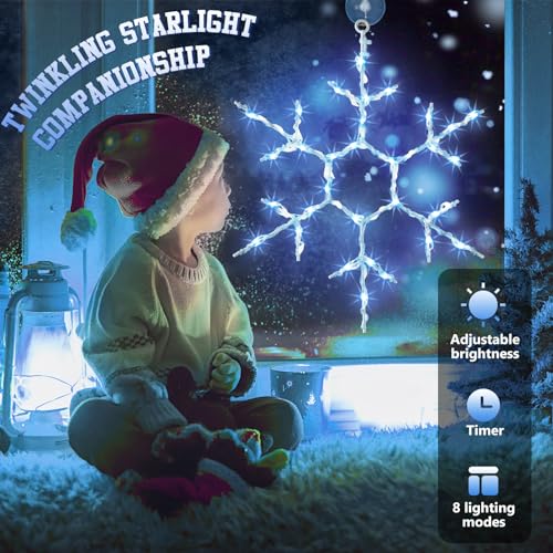 Tuanse 4 Pack Blue Christmas Snowflake Window Lights with Remote