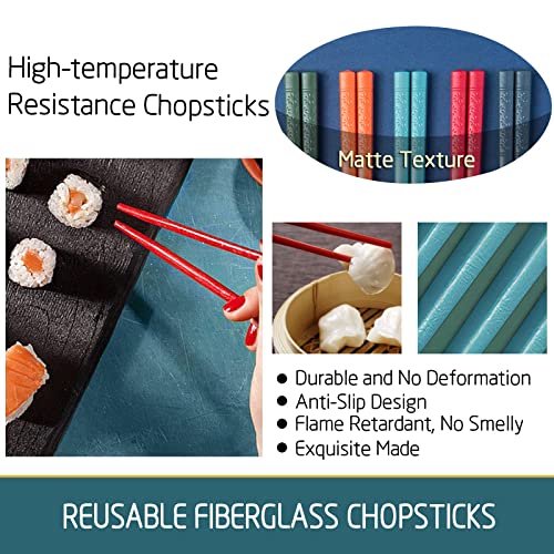 Reusable Japanese Chopsticks - 5 Pairs, 9.4 Inches, Non-Slip