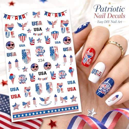 Kytunera 8 Sheets 4th of July Patriotic Nail Stickers Set