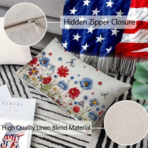 4th of July Patriotic Throw Pillow Cover - 12x20 Inch