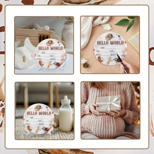Acrylic Baby Birth Announcement Sign - Western Cowboy Theme, Double-Sided, 5.9"
