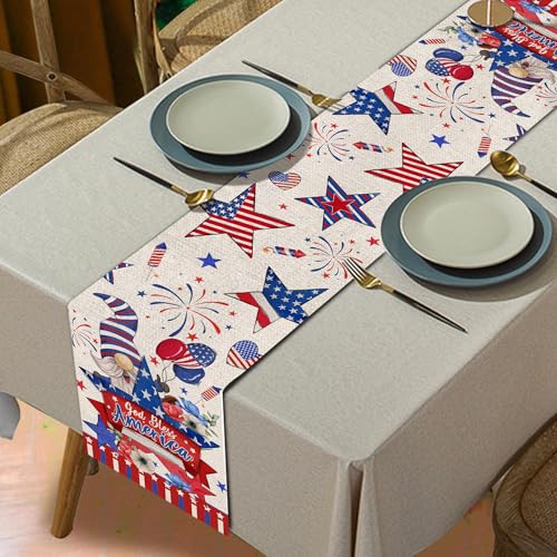 Patriotic 4th of July Table Runner - 72 Inch Linen Decor