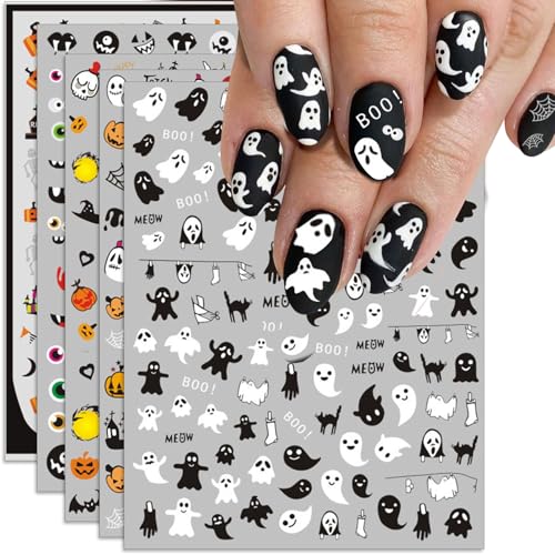 IDDFEVE Halloween Nail Art Stickers 3D Self-Adhesive Ghost Pumpkin Decals 6 Sheets