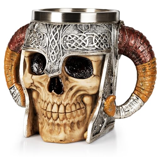 Viking Skull Mug - Resin Skeleton Beer Stein Drinking Cup - Halloween Bar Gift - Viking-1